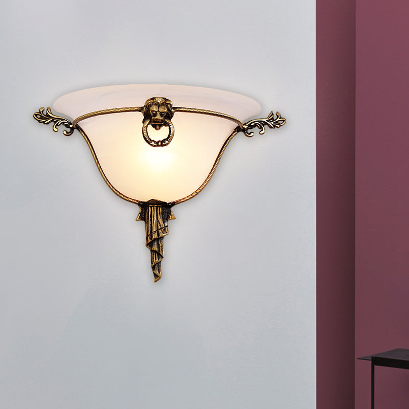 1-Head Domed Sconce Light Traditional Brass Frosted Glass Wall Mount Lighting for Corridor Clearhalo 'Wall Lamps & Sconces' 'Wall Lights' Lighting' 1617040