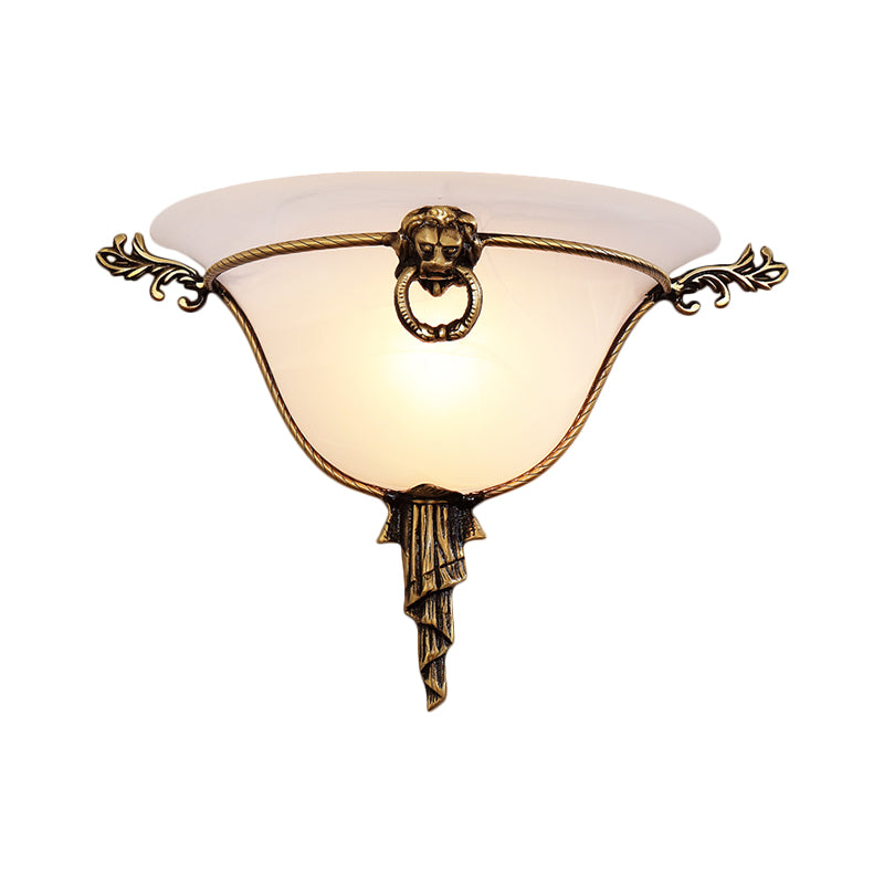 1-Head Domed Sconce Light Traditional Brass Frosted Glass Wall Mount Lighting for Corridor Clearhalo 'Wall Lamps & Sconces' 'Wall Lights' Lighting' 1617041