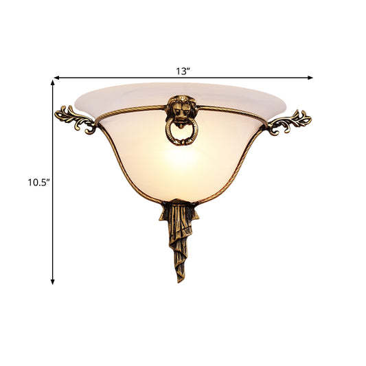 1-Head Domed Sconce Light Traditional Brass Frosted Glass Wall Mount Lighting for Corridor Clearhalo 'Wall Lamps & Sconces' 'Wall Lights' Lighting' 1617042