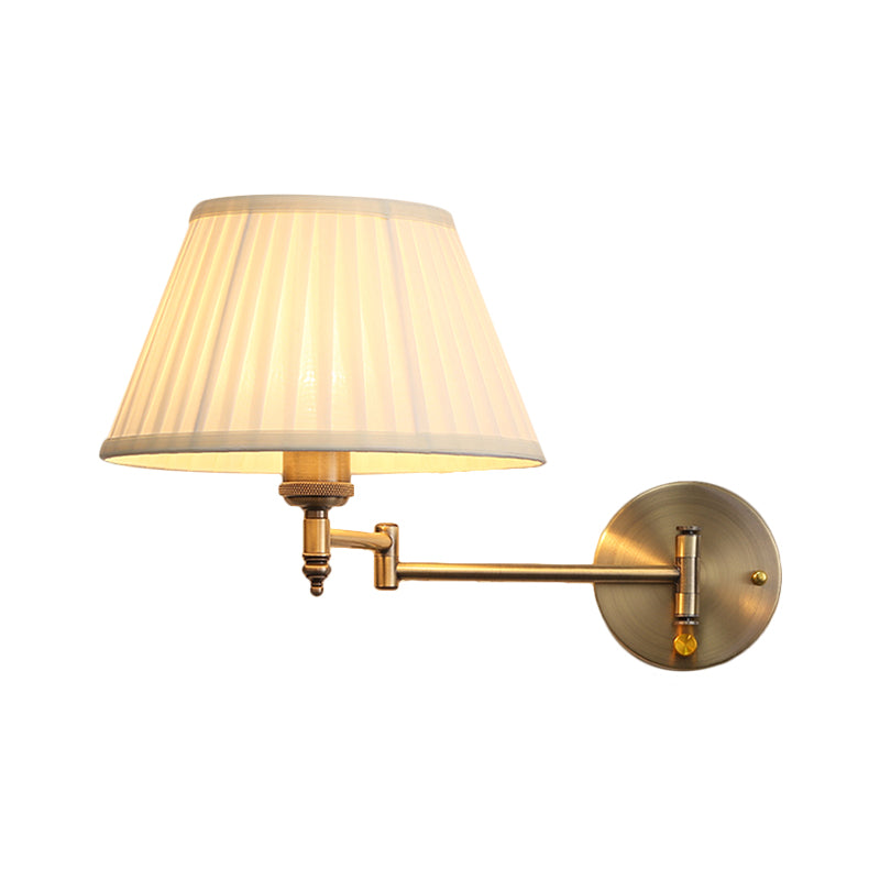 Fabric Beige Sconce Lamp Pleated Cone Single Head Countryside Foldable Wall Mount Light with Swing Arm Clearhalo 'Wall Lamps & Sconces' 'Wall Lights' Lighting' 1617049