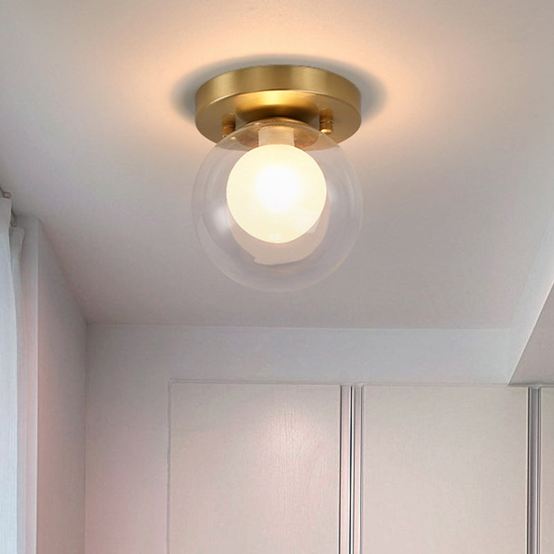 Brass Single Bulb Ceiling Flush Warehouse Clear and Opal Glass Dual Orb Flush Mount Fixture Brass Clearhalo 'Ceiling Lights' 'Close To Ceiling Lights' 'Close to ceiling' 'Flush mount' Lighting' 1617065