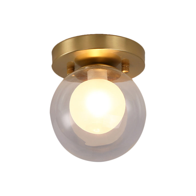 Brass Single Bulb Ceiling Flush Warehouse Clear and Opal Glass Dual Orb Flush Mount Fixture Clearhalo 'Ceiling Lights' 'Close To Ceiling Lights' 'Close to ceiling' 'Flush mount' Lighting' 1617067