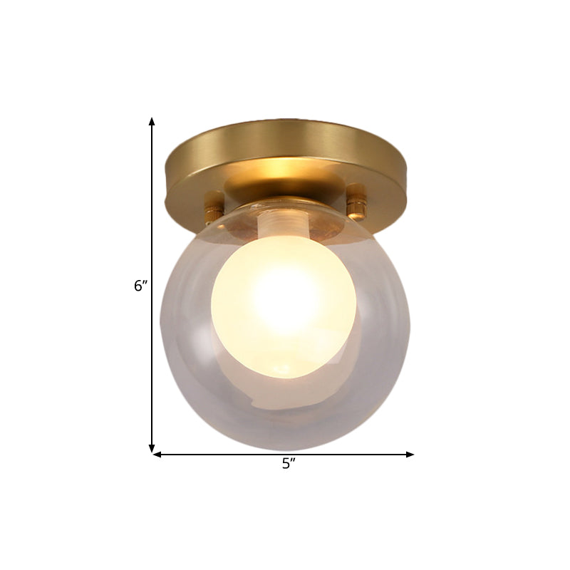 Brass Single Bulb Ceiling Flush Warehouse Clear and Opal Glass Dual Orb Flush Mount Fixture Clearhalo 'Ceiling Lights' 'Close To Ceiling Lights' 'Close to ceiling' 'Flush mount' Lighting' 1617068