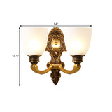 2-Head Sconce Light Country Inverted Bell White Glass Wall Lighting Fixture in Brass, 5"/14" Wide Clearhalo 'Wall Lamps & Sconces' 'Wall Lights' Lighting' 1617122