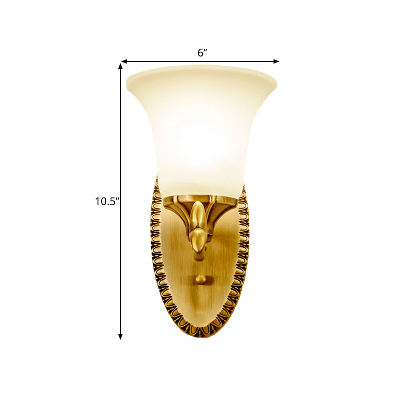 Bell Living Room Sconce Light Traditional Milky Glass 1/2-Head Brass Wall Lighting Fixture Clearhalo 'Wall Lamps & Sconces' 'Wall Lights' Lighting' 1617139