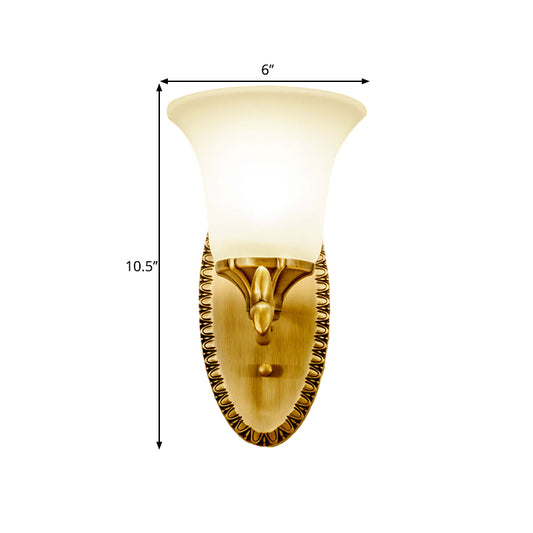 Bell Living Room Sconce Light Traditional Milky Glass 1/2-Head Brass Wall Lighting Fixture Clearhalo 'Wall Lamps & Sconces' 'Wall Lights' Lighting' 1617139