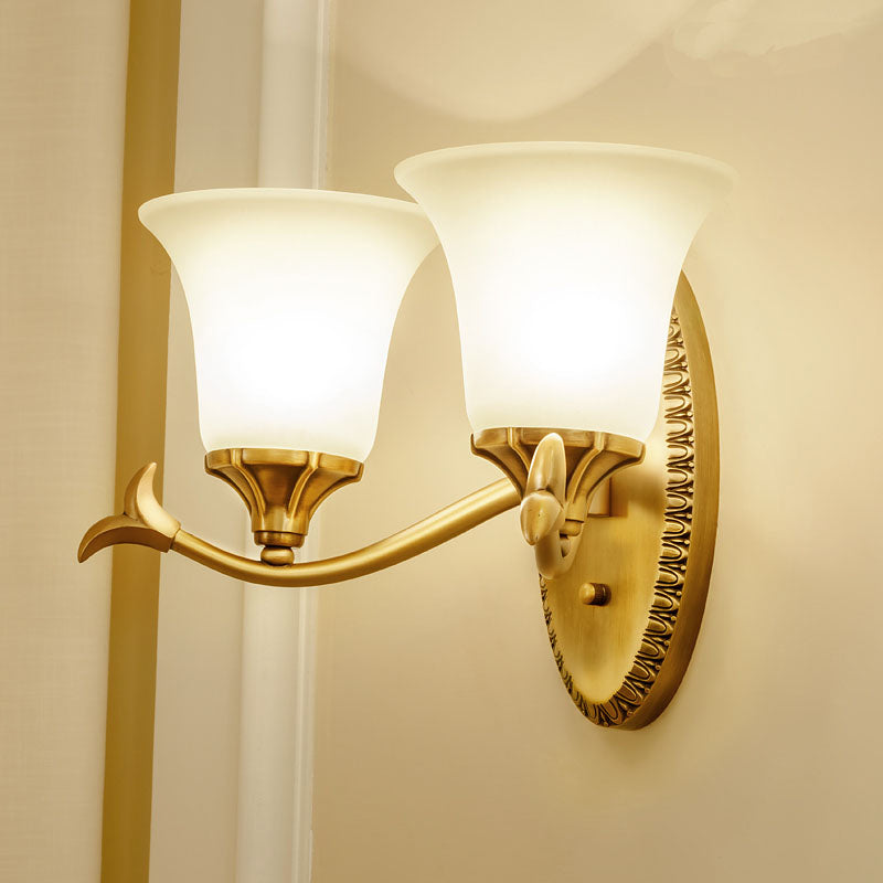 Bell Living Room Sconce Light Traditional Milky Glass 1/2-Head Brass Wall Lighting Fixture 2.0 Brass Clearhalo 'Wall Lamps & Sconces' 'Wall Lights' Lighting' 1617140