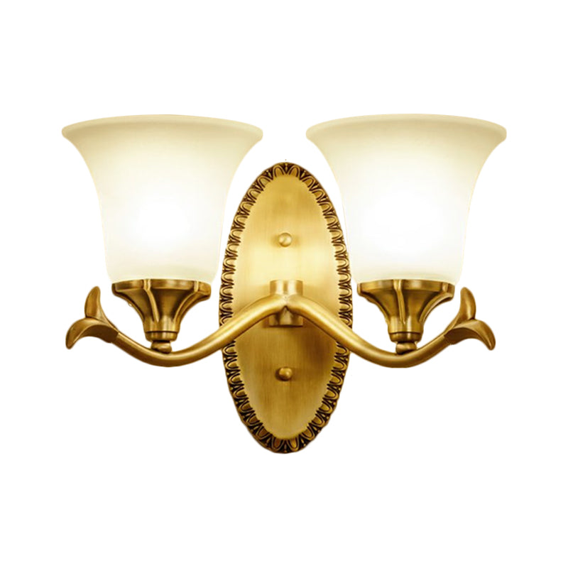 Bell Living Room Sconce Light Traditional Milky Glass 1/2-Head Brass Wall Lighting Fixture Clearhalo 'Wall Lamps & Sconces' 'Wall Lights' Lighting' 1617143