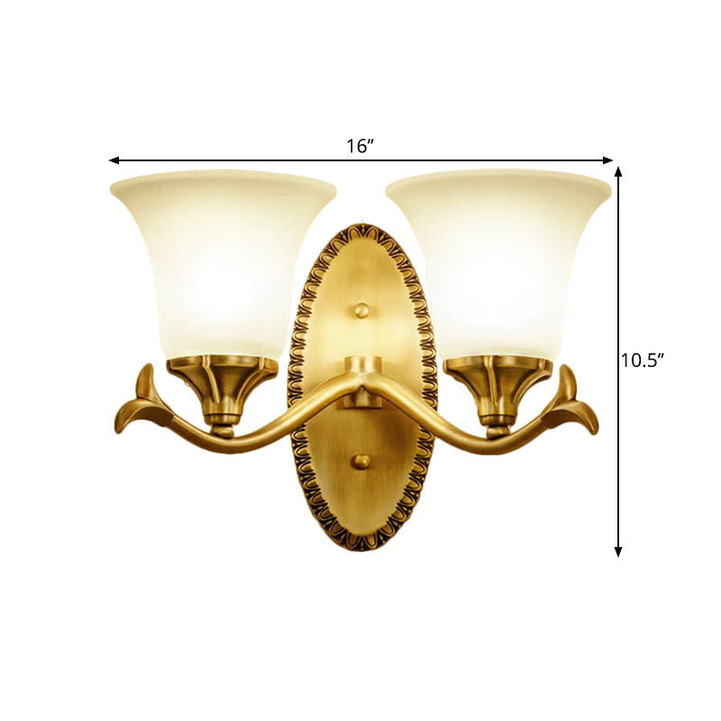 Bell Living Room Sconce Light Traditional Milky Glass 1/2-Head Brass Wall Lighting Fixture Clearhalo 'Wall Lamps & Sconces' 'Wall Lights' Lighting' 1617144