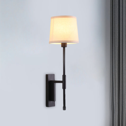 1 Head Barrel Wall Sconce Warehouse Black Fabric Wall Mounted Lighting with Right Angle Arm Clearhalo 'Wall Lamps & Sconces' 'Wall Lights' Lighting' 1617159