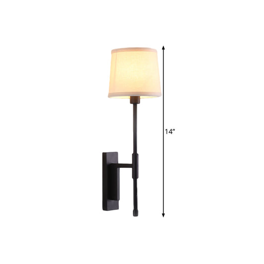 1 Head Barrel Wall Sconce Warehouse Black Fabric Wall Mounted Lighting with Right Angle Arm Clearhalo 'Wall Lamps & Sconces' 'Wall Lights' Lighting' 1617161