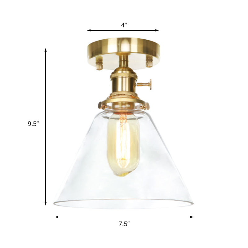 1 Light Ceiling Light Fixture with Cone/Saucer/Bell Shade Clear/Amber Glass Industrial Living Room Semi Flush Clearhalo 'Ceiling Lights' 'Close To Ceiling Lights' 'Close to ceiling' 'Glass shade' 'Glass' 'Pendant Lights' 'Semi-flushmount' Lighting' 161720