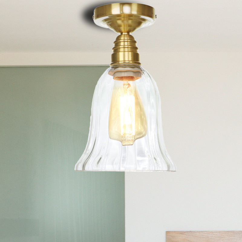 1 Light Ceiling Light Fixture with Cone/Saucer/Bell Shade Clear/Amber Glass Industrial Living Room Semi Flush Clearhalo 'Ceiling Lights' 'Close To Ceiling Lights' 'Close to ceiling' 'Glass shade' 'Glass' 'Pendant Lights' 'Semi-flushmount' Lighting' 161729