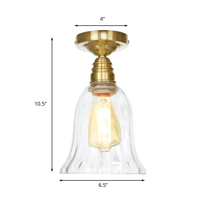 1 Light Ceiling Light Fixture with Cone/Saucer/Bell Shade Clear/Amber Glass Industrial Living Room Semi Flush Clearhalo 'Ceiling Lights' 'Close To Ceiling Lights' 'Close to ceiling' 'Glass shade' 'Glass' 'Pendant Lights' 'Semi-flushmount' Lighting' 161731