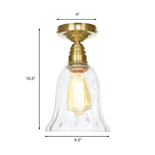1 Light Ceiling Light Fixture with Cone/Saucer/Bell Shade Clear/Amber Glass Industrial Living Room Semi Flush Clearhalo 'Ceiling Lights' 'Close To Ceiling Lights' 'Close to ceiling' 'Glass shade' 'Glass' 'Pendant Lights' 'Semi-flushmount' Lighting' 161731