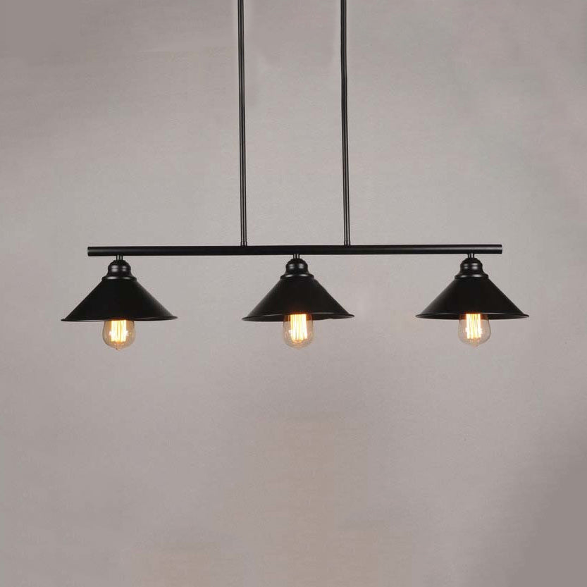 Black Finish Conical Island Pendant Lighting Retro Loft Metal 2/3 Lights Kitchen Ceiling Light Fixture 3 Black Clearhalo 'Ceiling Lights' 'Island Lights' Lighting' 16174