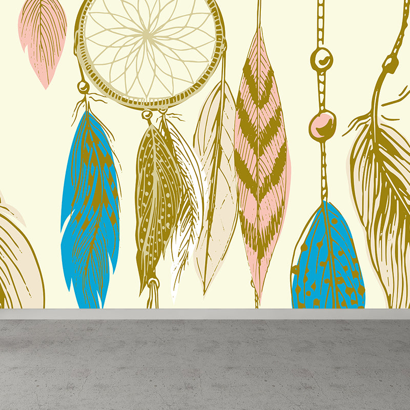 Illustration Dreamcatcher Wall Mural for Living Room, Light Color, Custom Size Available Clearhalo 'Wall Decor' 'Wall Mural' 1617972