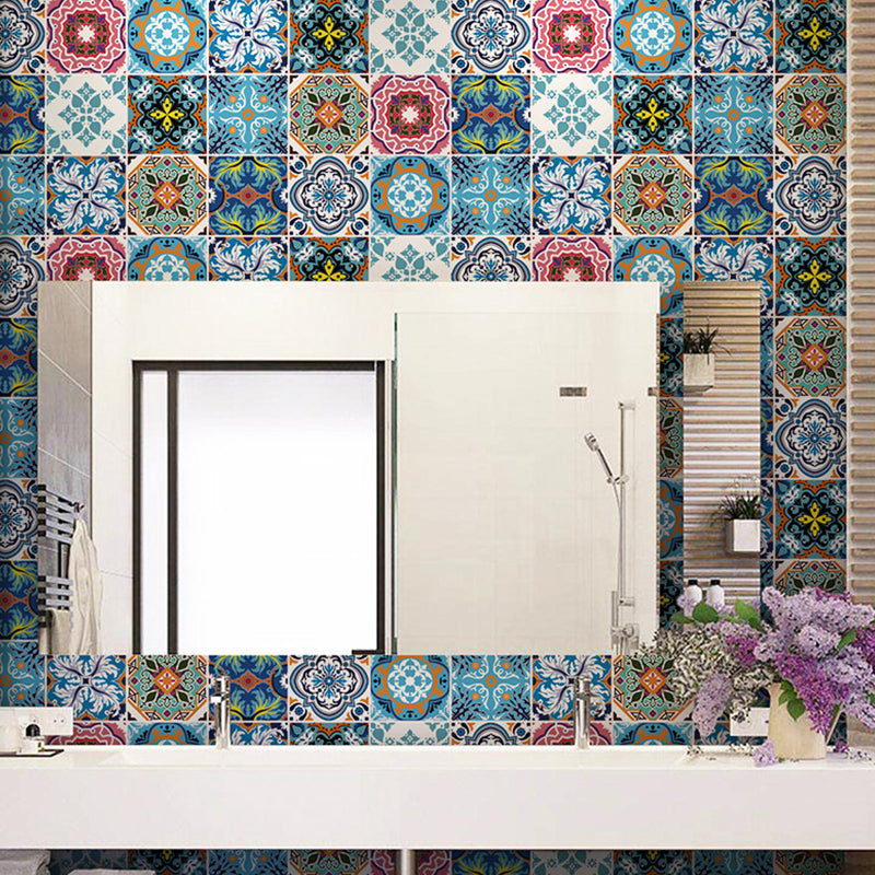 Adhesive Tiles Wallpaper Panels Boho Ethnic Quatrefoil Wall Art in Blue, 4' L x 23.5" W Clearhalo 'Wall Decor' 'Wallpaper' 1618204