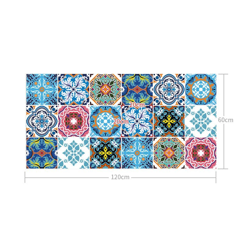 Adhesive Tiles Wallpaper Panels Boho Ethnic Quatrefoil Wall Art in Blue, 4' L x 23.5" W Clearhalo 'Wall Decor' 'Wallpaper' 1618206