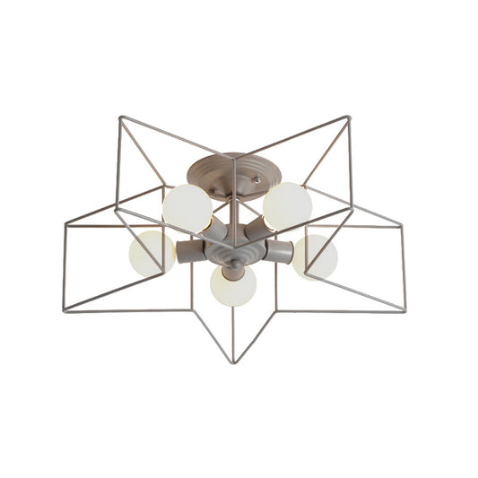 5 Bulbs Semi-Flush Ceiling Fixture with Star Cage Shade Metallic Loft Stylish Indoor Semi Flush Light in Grey/Pink Clearhalo 'Ceiling Lights' 'Close To Ceiling Lights' 'Close to ceiling' 'Semi-flushmount' Lighting' 161835