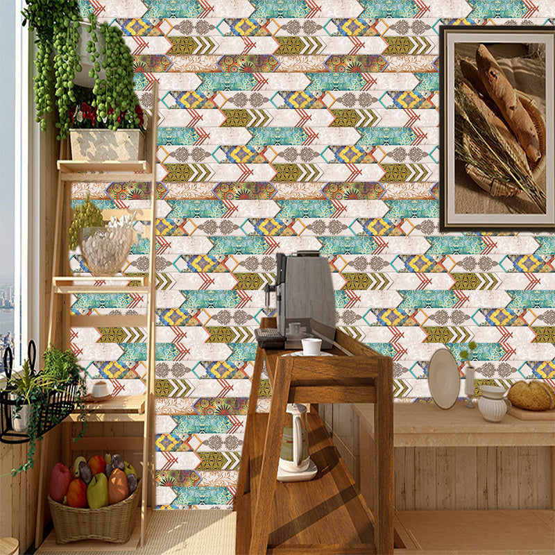 Herringbone Adhesive Wallpaper Panels Vintage Exotic Tiles Wall Covering in Brown, 11' x 7.5" Clearhalo 'Vintage wall decor' 'Vintage' 'Wallpaper' Wall Decor' 1618371