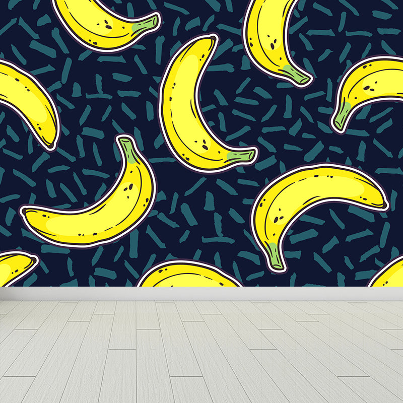 Banana Pattern Mural Wallpaper Yellow Contemporary Wall Covering for Boys Bedroom Yellow Clearhalo 'Wall Decor' 'Wall Mural' 1618403