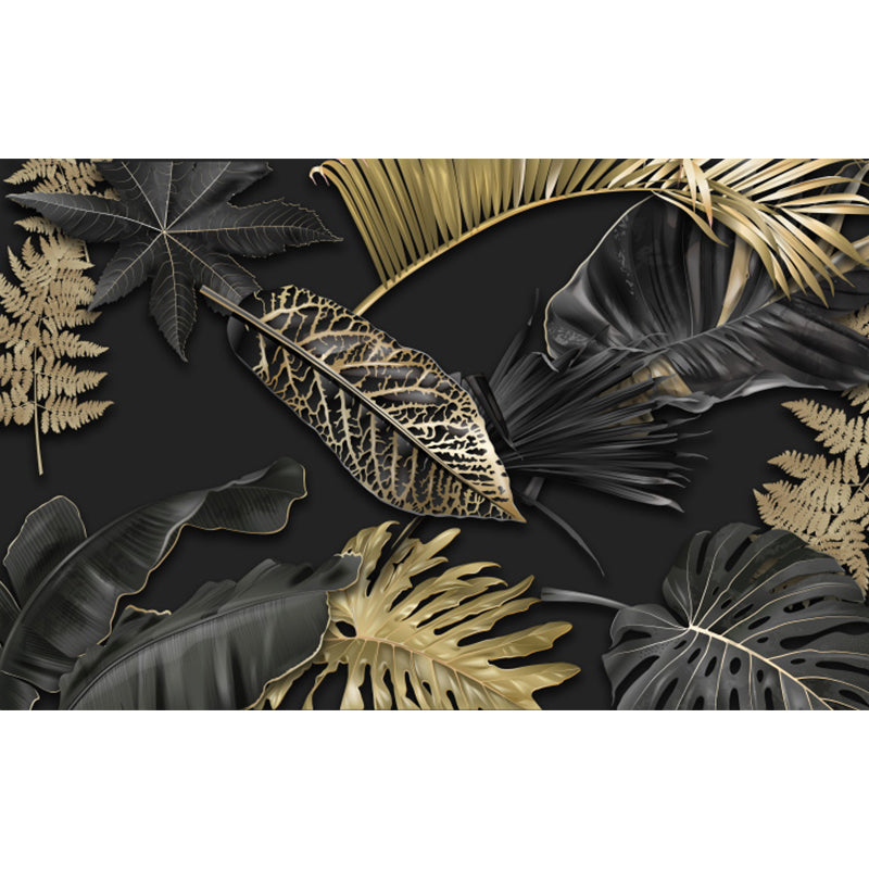 Black Leaves Mural Wallpaper Botanical Tropical Washable Wall Covering for Kitchen Clearhalo 'Wall Decor' 'Wall Mural' 1618436