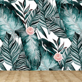 Tropical Leaves Mural Wallpaper Blackish Green Decorative Wall Covering for Bedroom Clearhalo 'Wall Decor' 'Wall Mural' 1618444