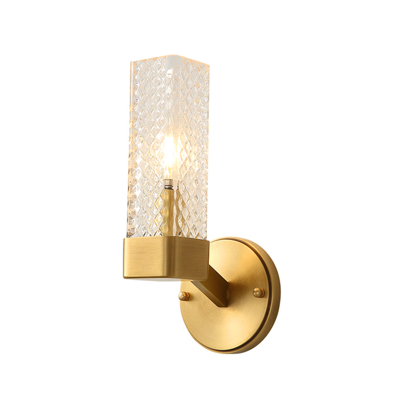 Lattice Glass Cubic Wall Lamp 1 Light Modernism Style Wall Mount Fixture in Brass for Living Room Clearhalo 'Cast Iron' 'Glass' 'Industrial' 'Modern wall lights' 'Modern' 'Tiffany' 'Traditional wall lights' 'Wall Lamps & Sconces' 'Wall Lights' Lighting' 161854