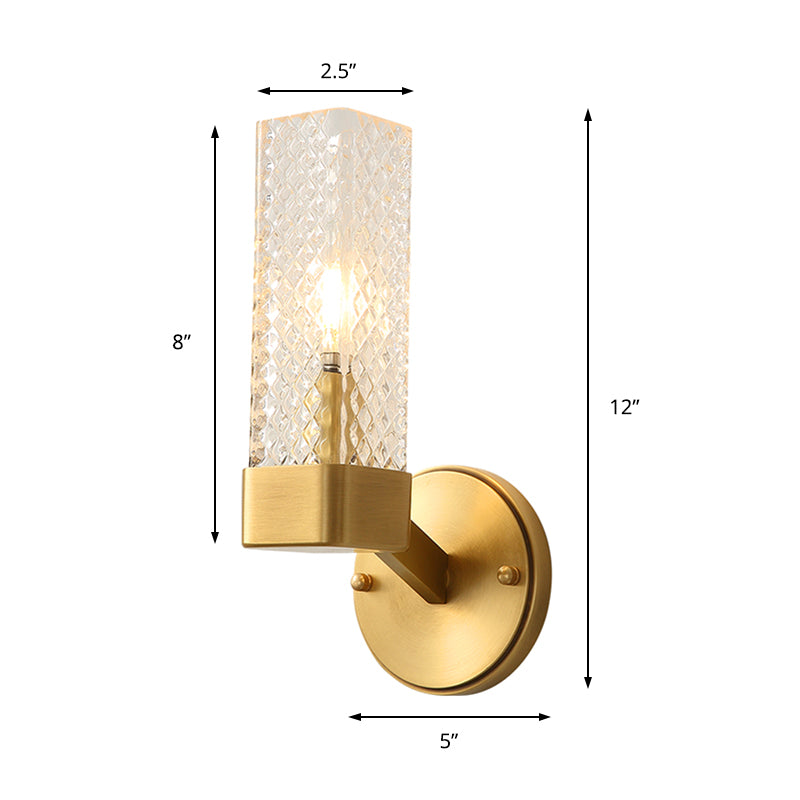 Lattice Glass Cubic Wall Lamp 1 Light Modernism Style Wall Mount Fixture in Brass for Living Room Clearhalo 'Cast Iron' 'Glass' 'Industrial' 'Modern wall lights' 'Modern' 'Tiffany' 'Traditional wall lights' 'Wall Lamps & Sconces' 'Wall Lights' Lighting' 161855