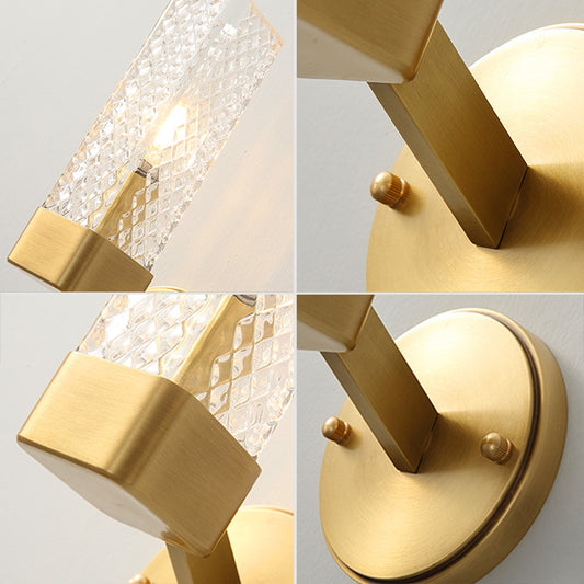 Lattice Glass Cubic Wall Lamp 1 Light Modernism Style Wall Mount Fixture in Brass for Living Room Clearhalo 'Cast Iron' 'Glass' 'Industrial' 'Modern wall lights' 'Modern' 'Tiffany' 'Traditional wall lights' 'Wall Lamps & Sconces' 'Wall Lights' Lighting' 161856