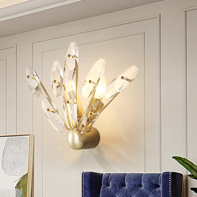 2 Bulbs Sputnik Wall Light Sconce Contemporary Metal Sconce Lighting with Clear Crystal Prism in Brass Finish Brass Clearhalo 'Cast Iron' 'Glass' 'Industrial' 'Modern wall lights' 'Modern' 'Tiffany' 'Traditional wall lights' 'Wall Lamps & Sconces' 'Wall Lights' Lighting' 161857