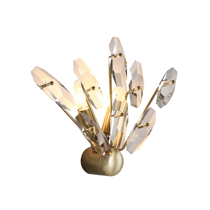 2 Bulbs Sputnik Wall Light Sconce Contemporary Metal Sconce Lighting with Clear Crystal Prism in Brass Finish Clearhalo 'Cast Iron' 'Glass' 'Industrial' 'Modern wall lights' 'Modern' 'Tiffany' 'Traditional wall lights' 'Wall Lamps & Sconces' 'Wall Lights' Lighting' 161859