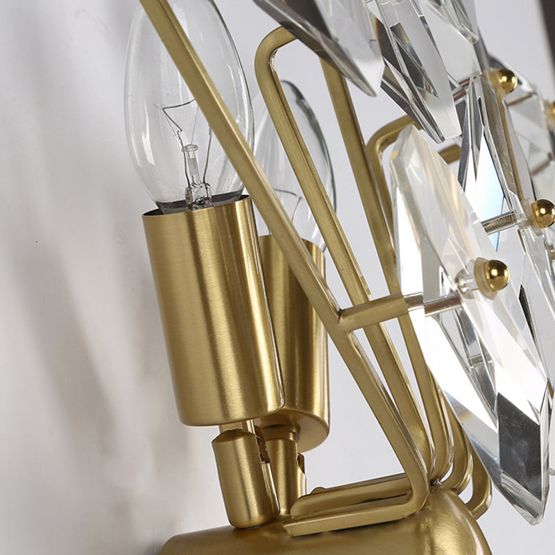 2 Bulbs Sputnik Wall Light Sconce Contemporary Metal Sconce Lighting with Clear Crystal Prism in Brass Finish Clearhalo 'Cast Iron' 'Glass' 'Industrial' 'Modern wall lights' 'Modern' 'Tiffany' 'Traditional wall lights' 'Wall Lamps & Sconces' 'Wall Lights' Lighting' 161861