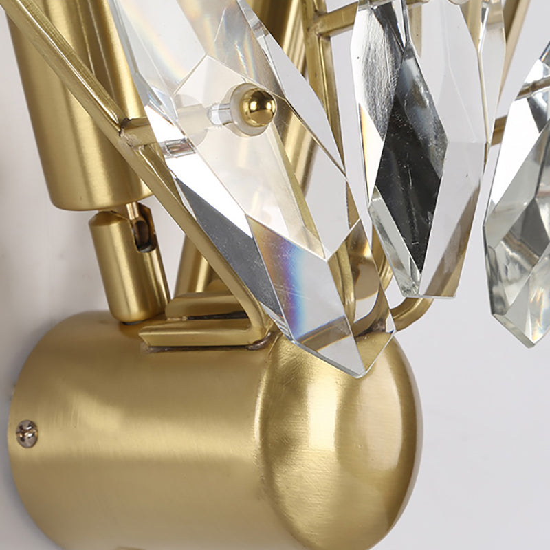 2 Bulbs Sputnik Wall Light Sconce Contemporary Metal Sconce Lighting with Clear Crystal Prism in Brass Finish Clearhalo 'Cast Iron' 'Glass' 'Industrial' 'Modern wall lights' 'Modern' 'Tiffany' 'Traditional wall lights' 'Wall Lamps & Sconces' 'Wall Lights' Lighting' 161862