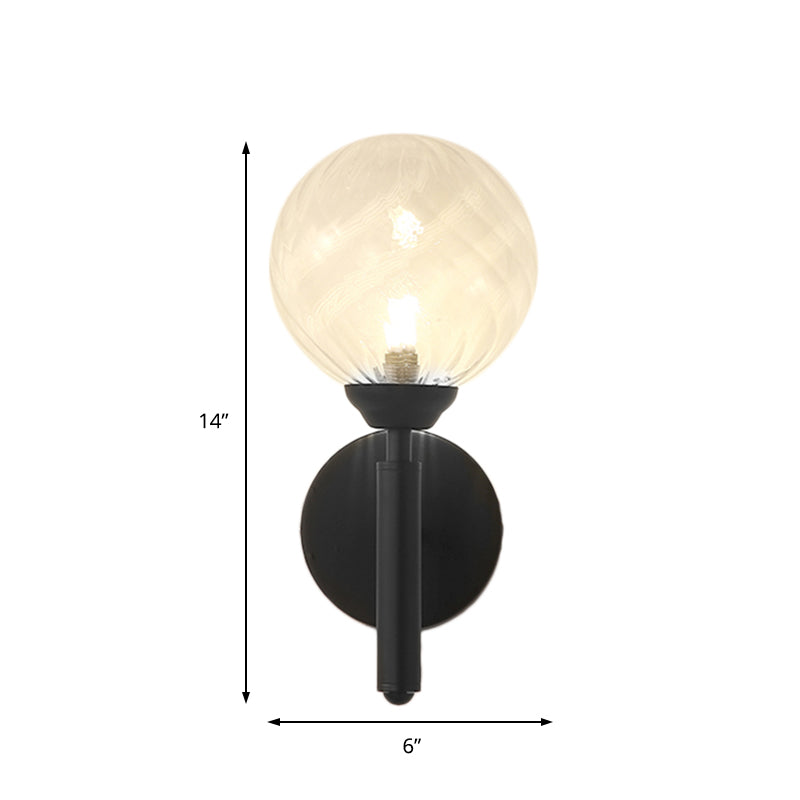 Clear Textured Glass Black Sconce Light Round 1-Light Modern Wall Lamp Fixture for Bedroom Clearhalo 'Art deco wall lights' 'Cast Iron' 'Glass' 'Industrial wall lights' 'Industrial' 'Middle century wall lights' 'Modern' 'Rustic wall lights' 'Tiffany' 'Traditional wall lights' 'Wall Lamps & Sconces' 'Wall Lights' Lighting' 161932