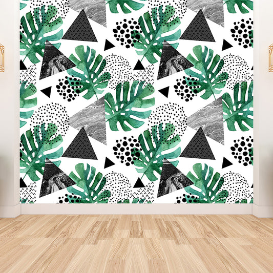 Tropical Leaves Mural Decal Green Living Room Wall Covering, Custom Size Available Clearhalo 'Wall Decor' 'Wall Mural' 1619367