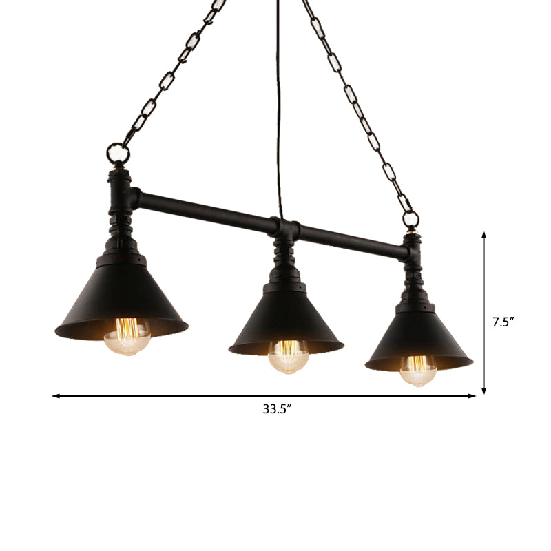 Metallic Piped Island Pendant Lamp with Cone Shade Antique Style 3 Heads Kitchen Island Light Fixture Clearhalo 'Ceiling Lights' 'Island Lights' Lighting' 161967