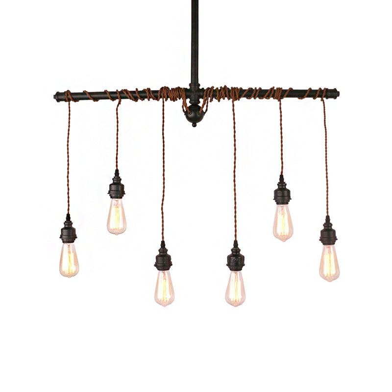 Black Finish Tubing Pendant Lamp with Hanging Bulb Vintage Metallic 6-Light Indoor Ceiling Light Fixture Clearhalo 'Ceiling Lights' 'Island Lights' Lighting' 161974