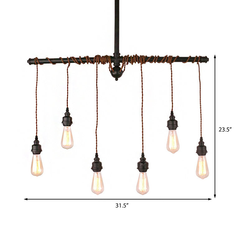 Black Finish Tubing Pendant Lamp with Hanging Bulb Vintage Metallic 6-Light Indoor Ceiling Light Fixture Clearhalo 'Ceiling Lights' 'Island Lights' Lighting' 161975