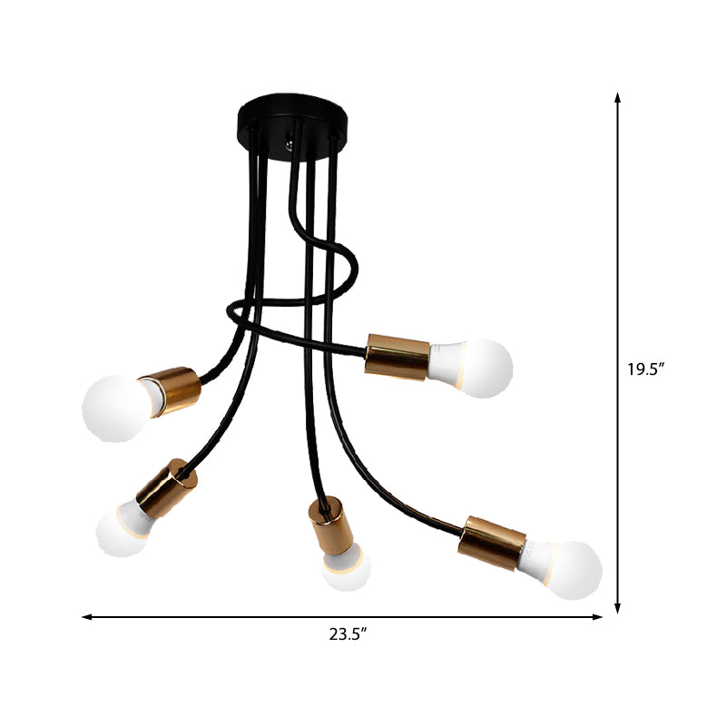 Gold Finish 5 Heads Semi Flush Mount Light Industrial Iron Curved Arm Ceiling Flush Mount with Bare Bulb Clearhalo 'Ceiling Lights' 'Close To Ceiling Lights' 'Close to ceiling' 'Semi-flushmount' Lighting' 162000