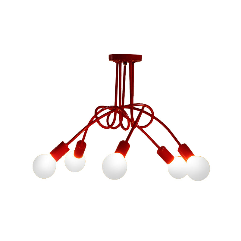 Red Twisted Semi Flush Light Industrial Loft Metal 5 Light Bedroom Semi Flush Mount Light Clearhalo 'Ceiling Lights' 'Close To Ceiling Lights' 'Close to ceiling' 'Semi-flushmount' Lighting' 162028