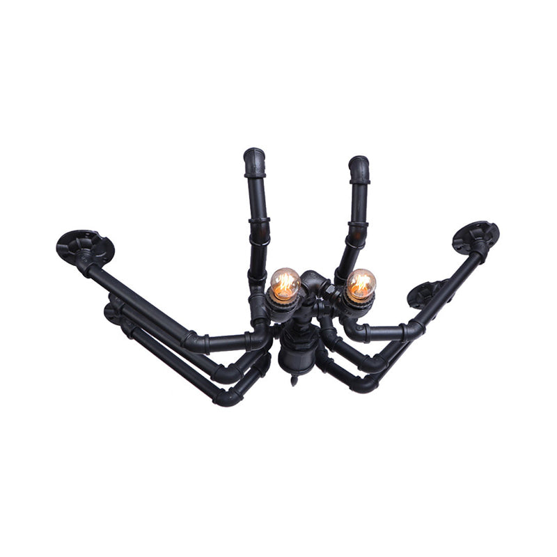 Metal Spider Ceiling Light Fixture Vintage Industrial 2 Bulbs Living Room Semi Flush Pendant Light in Black/Bronze Clearhalo 'Ceiling Lights' 'Close To Ceiling Lights' 'Close to ceiling' 'Semi-flushmount' Lighting' 162058