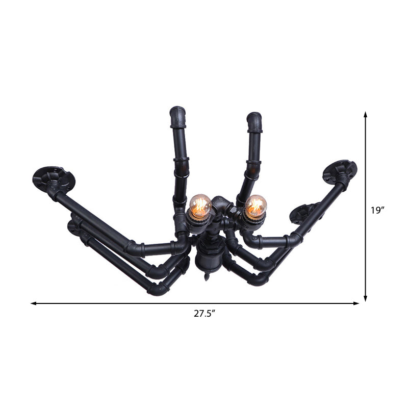 Metal Spider Ceiling Light Fixture Vintage Industrial 2 Bulbs Living Room Semi Flush Pendant Light in Black/Bronze Clearhalo 'Ceiling Lights' 'Close To Ceiling Lights' 'Close to ceiling' 'Semi-flushmount' Lighting' 162059