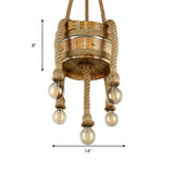 Drum Shape Chandeliers Five-light Retro Style Wood Hanging Lights in Beige Color for Agritainment Clearhalo 'Ceiling Lights' 'Chandeliers' Lighting' options 162108