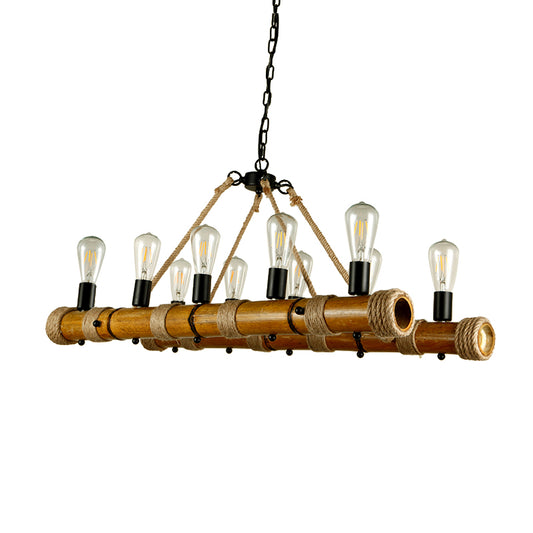 Linear Living Room Pendant Light Bamboo Ten-light Vintage Island Light in Beige Color Clearhalo 'Ceiling Lights' 'Island Lights' Lighting' 162178