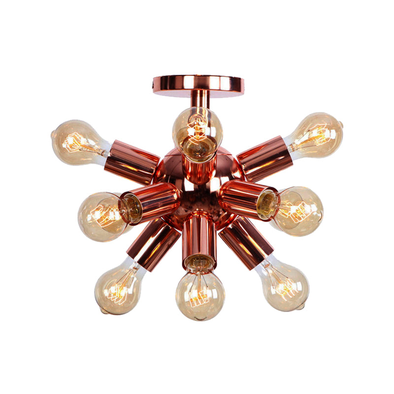 6/9 Heads Starburst Semi Flush Ceiling Light Vintage Copper Metal Semi Flush Light with Bare Bulb for Restaurant Clearhalo 'Ceiling Lights' 'Close To Ceiling Lights' 'Close to ceiling' 'Semi-flushmount' Lighting' 162205