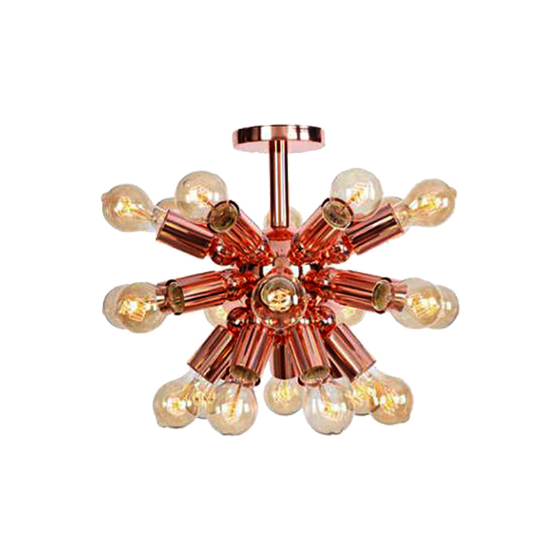 6/9 Heads Starburst Semi Flush Ceiling Light Vintage Copper Metal Semi Flush Light with Bare Bulb for Restaurant Clearhalo 'Ceiling Lights' 'Close To Ceiling Lights' 'Close to ceiling' 'Semi-flushmount' Lighting' 162207