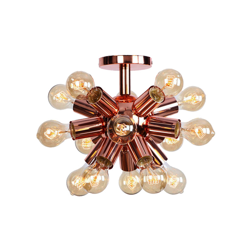 6/9 Heads Starburst Semi Flush Ceiling Light Vintage Copper Metal Semi Flush Light with Bare Bulb for Restaurant Clearhalo 'Ceiling Lights' 'Close To Ceiling Lights' 'Close to ceiling' 'Semi-flushmount' Lighting' 162209