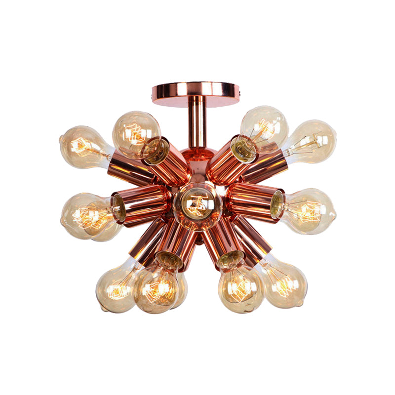 6/9 Heads Starburst Semi Flush Ceiling Light Vintage Copper Metal Semi Flush Light with Bare Bulb for Restaurant Clearhalo 'Ceiling Lights' 'Close To Ceiling Lights' 'Close to ceiling' 'Semi-flushmount' Lighting' 162211